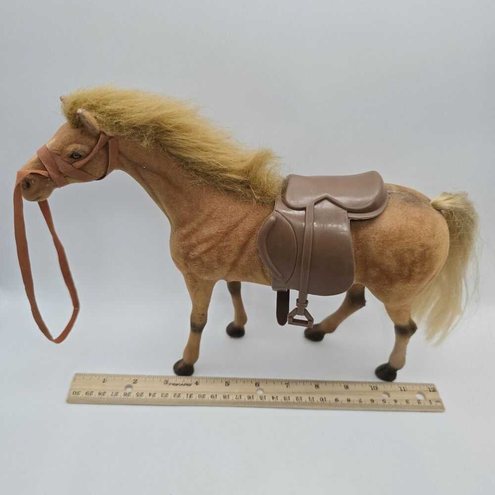 Vintage Flocked Plastic Horse Toy Figurine Pony Brown with saddle - Picture 14 of 14